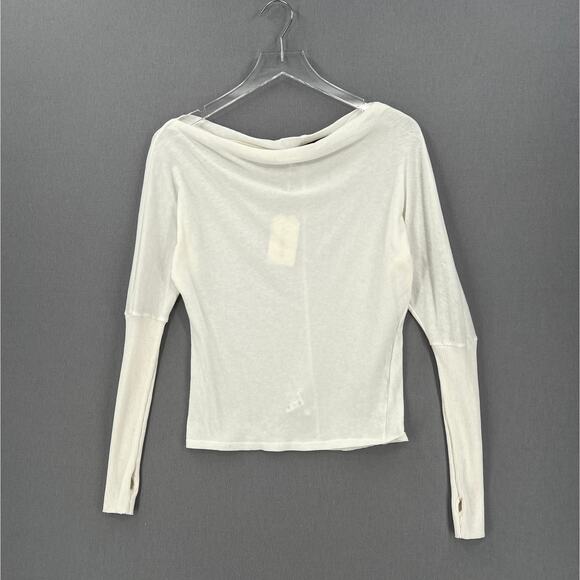 ENZA COSTA Cashmere Cuffed Off the Shoulder Long Sleeve Top Women Small Cream - Picture 1 of 14
